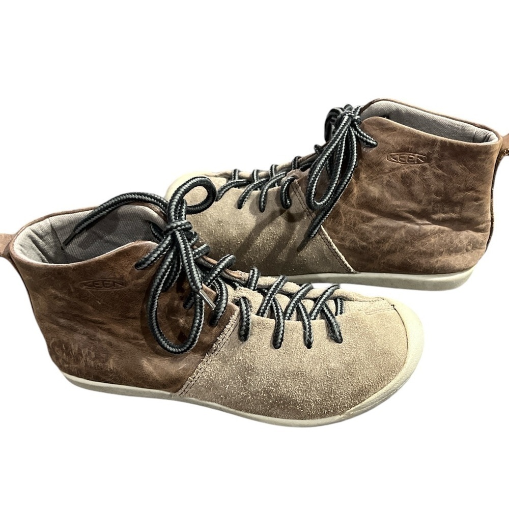 Keen East Side Ankle Bootie in Brown and Tan Leather and Suede. Women’s Size 5.5